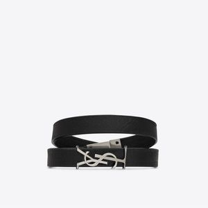 YSL OPYUM DOUBLE WRAP BRACELET IN LEATHER AND METAL